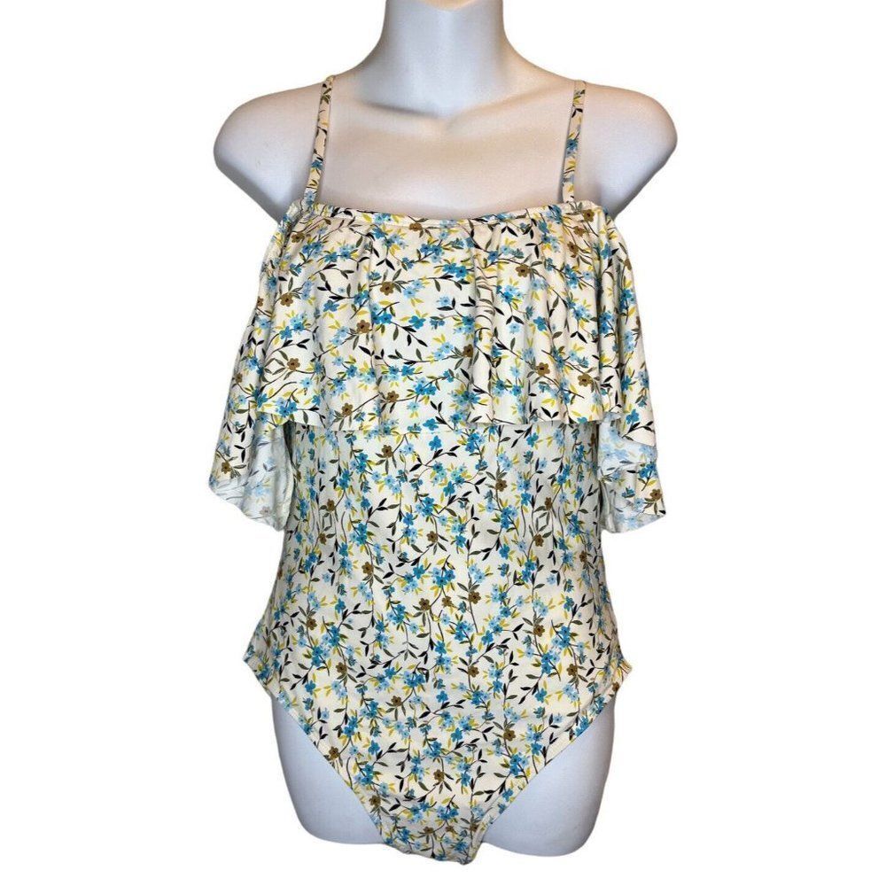 Sea Angel Swimsuit Size Large Womens One Piece Floral Ruffled Flounce Straps